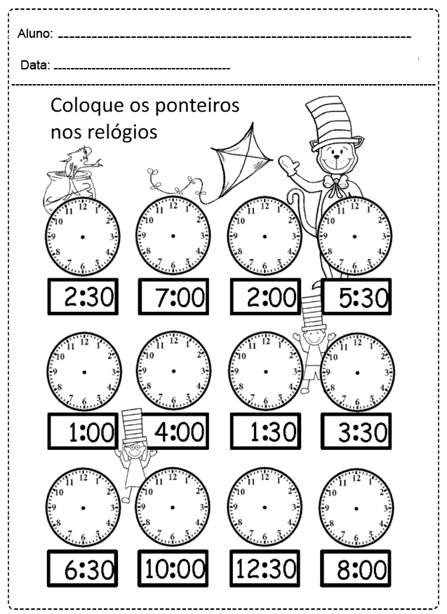 Atividades com Relógio para imprimir - Atividades Escolares