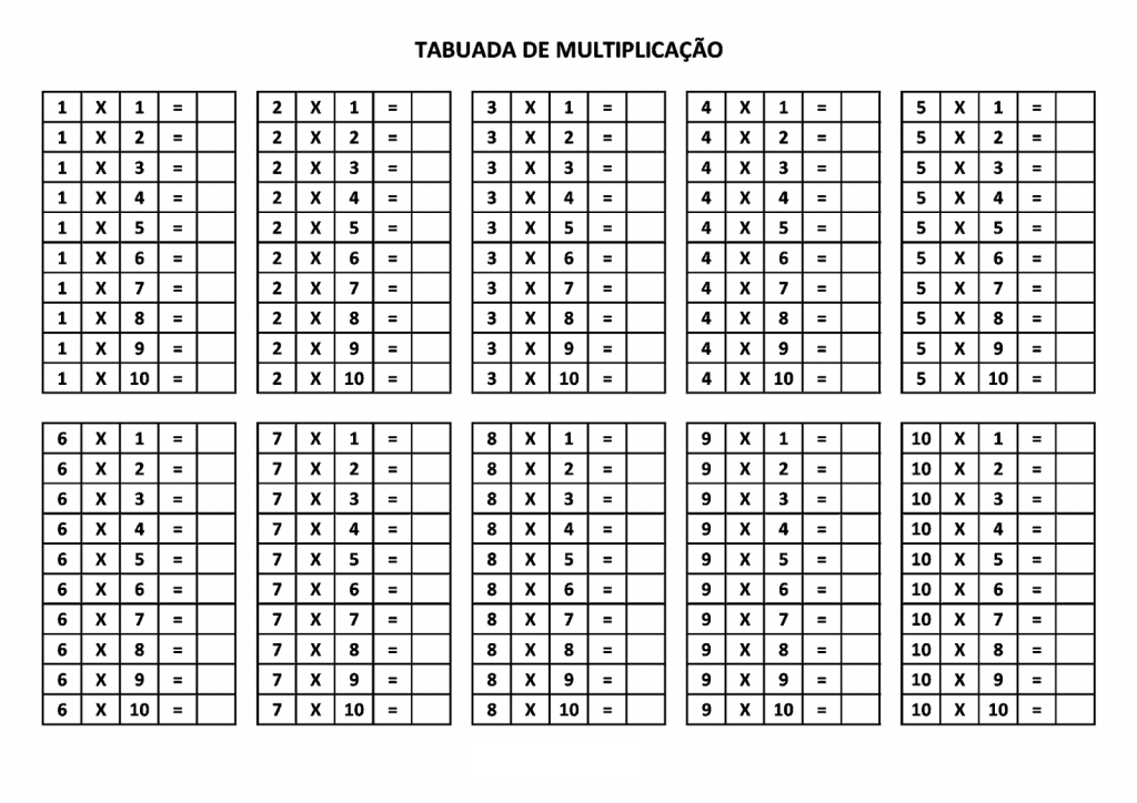 Lista-de-exercícios-de-tabuada-de-multiplicação - Matemática Geral