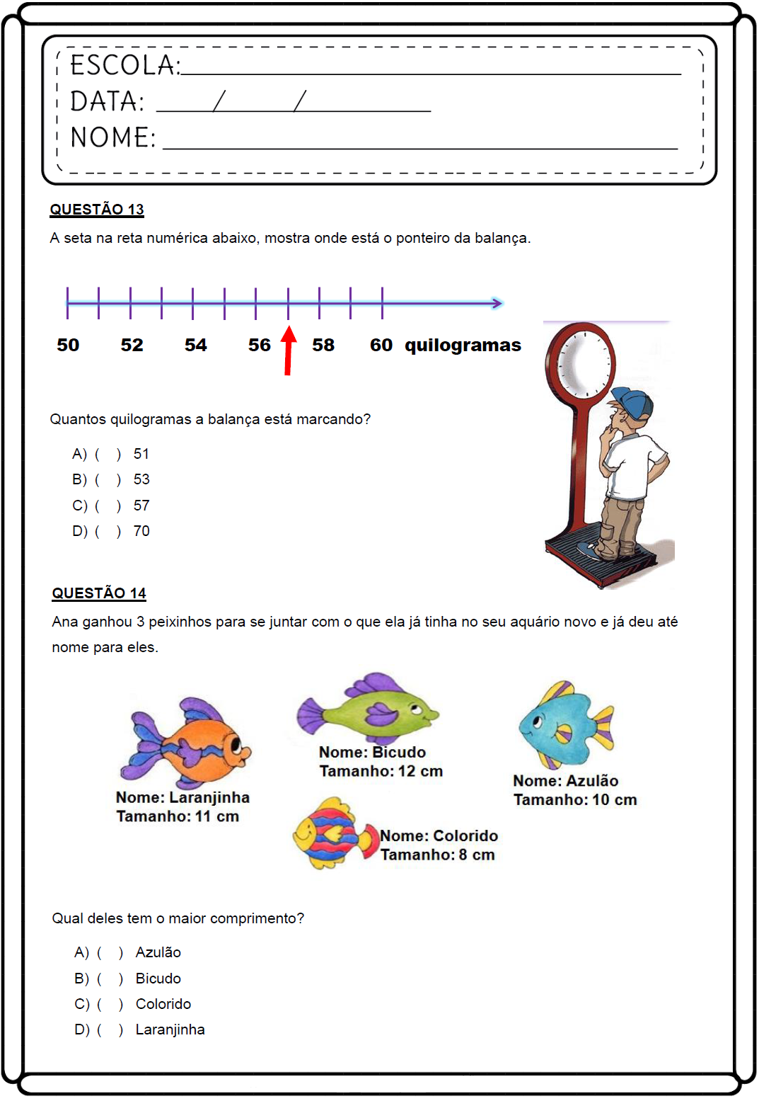 Atividades diagnósticas Matemática 3º ano - Loja da Coruja Pedagógica