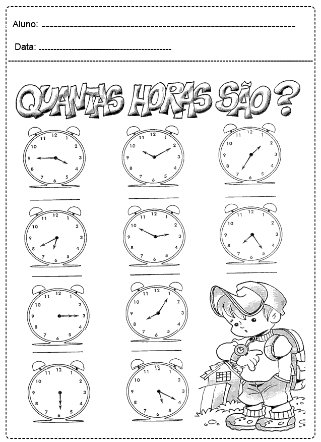 Atividades com Relógio - Para imprimir - Folha 016