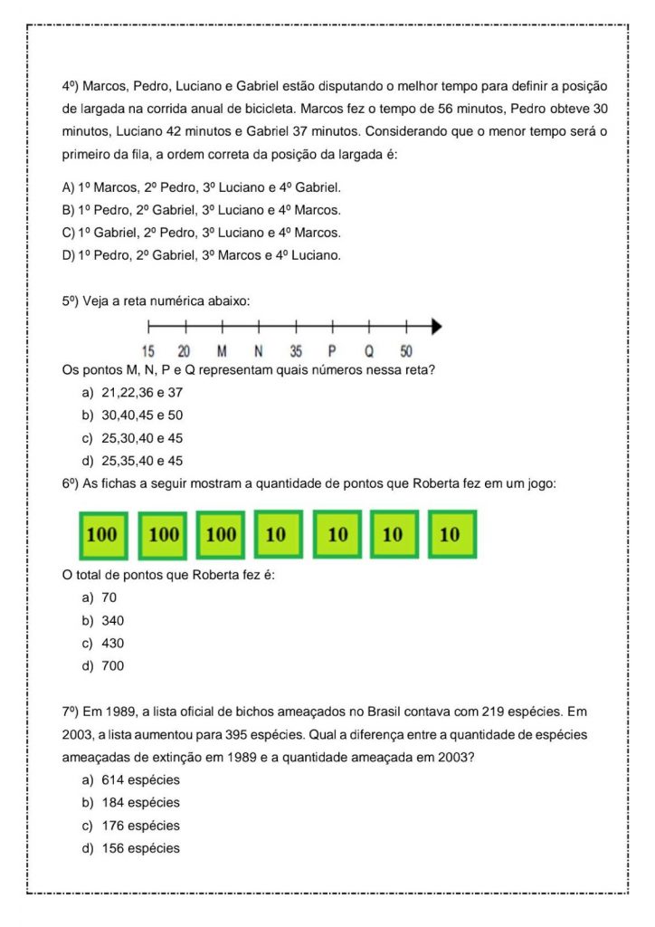 Atividades de Matemática 4 ano- Para imprimir - Folha 2