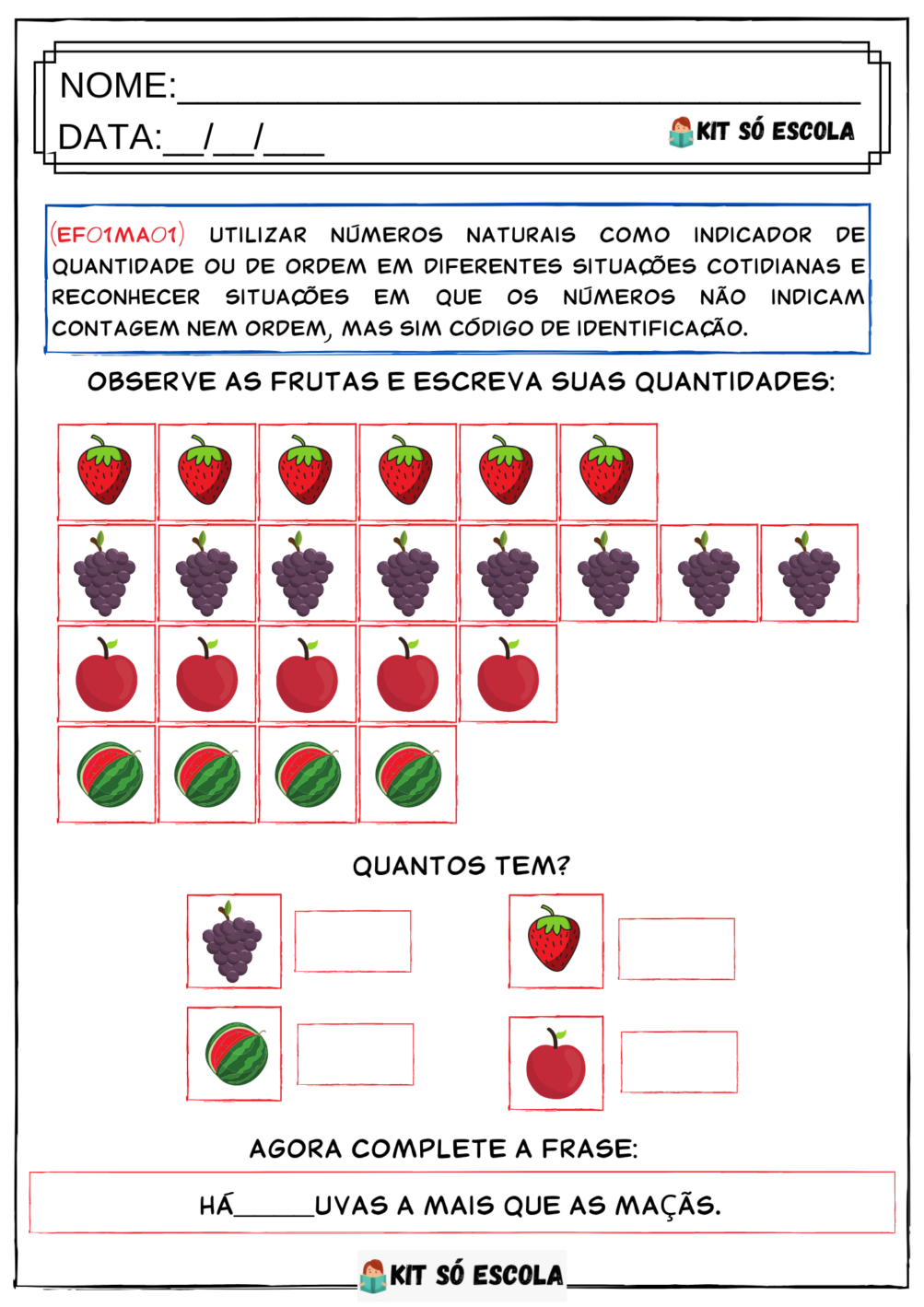ATIVIDADES MATEMÁTICA 1 ANO BNCC - Atividades Escolares